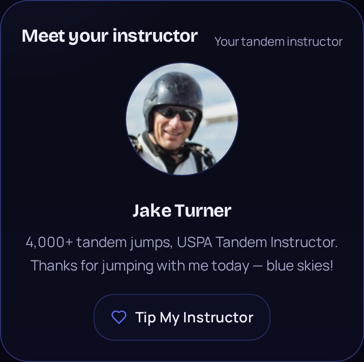 The Tip My Instructor button on the customer’s phone